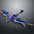Vibrant Blue And Purple Fantasy Creature With Feathered Wings Long Tail And Shiny Scales Design