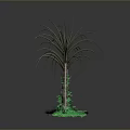 Lush Palm Trees With Glowing Green Moss Base And Reflective Dark Background