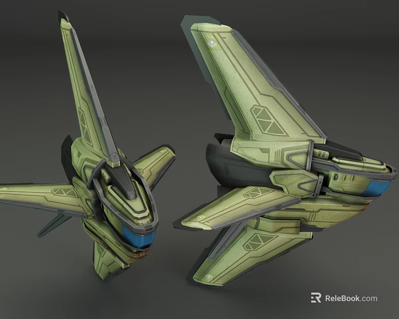 Futuristic Green Spacecraft Models With Streamlined Design And Geometric Details 3d model