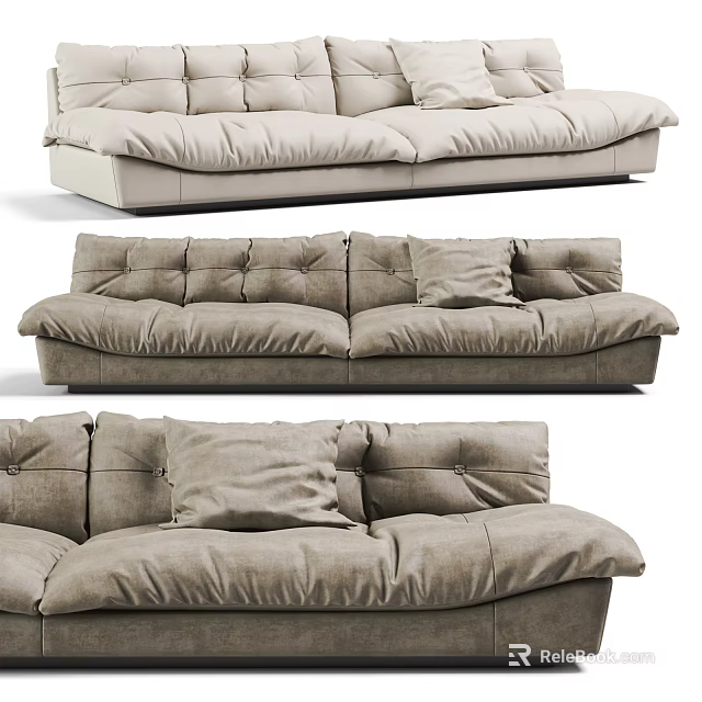 Beige Fabric Sectional Sofa With Plush Cushions And Modern Comfortable Design 3d model 
