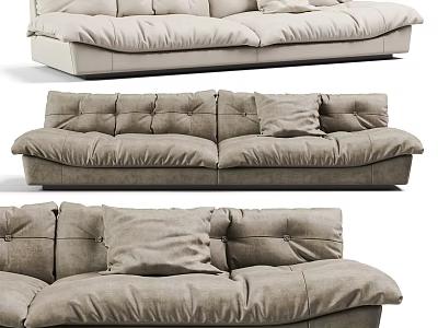 Beige Fabric Sectional Sofa With Plush Cushions And Modern Comfortable Design 3d model