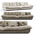 Beige Fabric Sectional Sofa With Plush Cushions And Modern Comfortable Design 3d model
