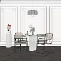 Elegant Modern Restaurant Interior With Dining Table Chairs And Hanging Lamp 3d model