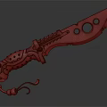 Artistic Decorative Knife With Red Blade Green Textured Handle Circular Holes And Orange Rope Tassel