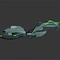 Futuristic Sci Fi Hover Vehicle With Green Glowing Accents And Cockpit Design
