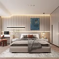 Modern Bedroom Interior Design With Bed Area Rug Built In Cabinets Desk And Artwork