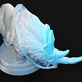 Detailed White Mammoth Sculpture With Saddle Base And Blue Lighting Effects