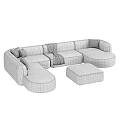 Light And Dark Gray Sectional Sofa With Ottoman And Patterned Blanket Design 3d model