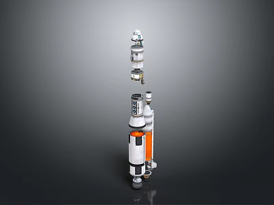 Multi Layer Stacked Mechanical Device With White Orange Cylindrical Parts And Base 3d model