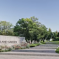Luxe Island Garden Park Landscape With Green Trees Stone Steps And Flower Beds