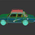 Blue Old Car With Roof Rack And White Stripes Rusty Worn Exterior