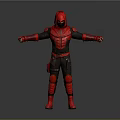Man In Red And Black Superhero Costume Standing With Arms Outstretched