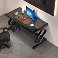 Modern Gaming Desk With Computer Monitor Headphones RGB Lighting And Wall