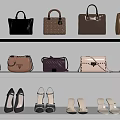 Stylish Fashion Handbags on Shelf Display with Various Designs and Colors