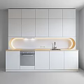 Modern White Kitchen Cabinets With Countertop Sink Oven And Ambient Lighting