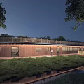 Scenic Garden Landscape Featuring Illuminated Tents Lawn Seating And Night Lighting