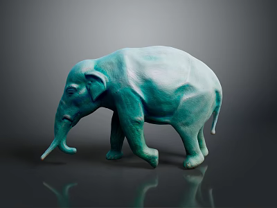Turquoise Low Poly Elephant Sculpture with Smooth Texture and Reflective Base 3d model