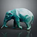 Turquoise Low Poly Elephant Sculpture with Smooth Texture and Reflective Base 3d model
