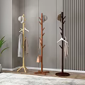 Three Wooden Coat Racks With Hats Coats And Bag In Modern Gray Wall Interior
