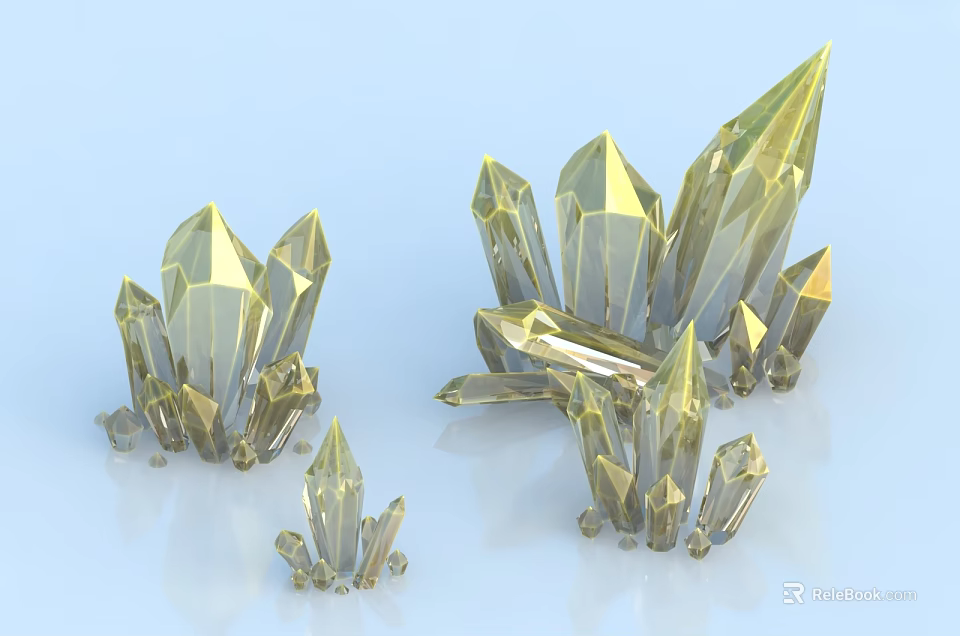 Crystal Decorative Ornament Set With Various Sizes And Shiny Geometric Shapes 3d model 