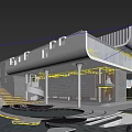 Modern School Building Featuring Gray Facade Curved Architecture Stone Staircase And Reflective Pool 3d model