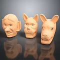 Three Detailed Animal Head Sculptures With Cat And Rabbit Ears Design