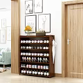 Wooden Shoe Cabinet With Multiple Shoes Storage And Decorative Vase On Top