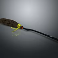 Handmade Broom With Brown Bristles Yellow Rope Binding Black Handle And Red Tip