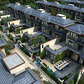 Modern Townhouses Featuring Uniform Roofs Private Courtyards Lush Greenery and Outdoor Spaces