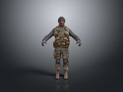 Man in Military Uniform with Tactical Vest Standing in 3D Rendered Gray Background Pose 3d model