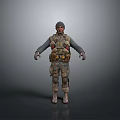Man in Military Uniform with Tactical Vest Standing in 3D Rendered Gray Background Pose