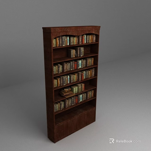 Dark Brown Wooden Bookcase With Multiple Shelves Filled With Books 3d model 