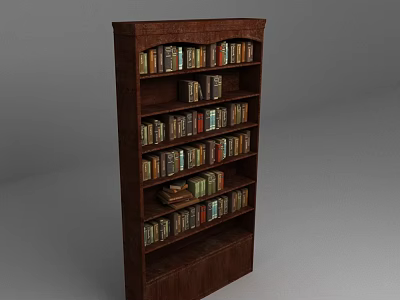 Dark Brown Wooden Bookcase With Multiple Shelves Filled With Books 3d model