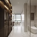 Modern Luxury Bathroom Interior With Marble Walls Glass Shower Partition And Smart Toilet