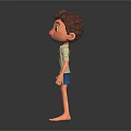 Cartoon Boy Character With Brown Hair Plaid Shirt Blue Shorts Standing Barefoot On Black Background