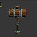 3D Model of Orange Hammer with Silver Metal Rings and Wooden Handle