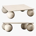 Wooden Coffee Table with Light Colored Top Supported by Spherical Legs 3d model