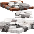 Modern Bedroom Interior Brown And White Double Bed With Blanket Pillow And Side Table