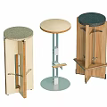 Three Different Design Bar Stools With Wooden And Metal Frames And Colored Seats