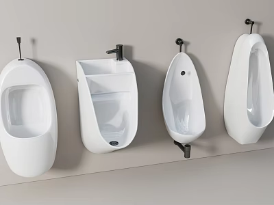 Modern White Urinals with Different Designs Mounted on Wall in Bathroom 3d model