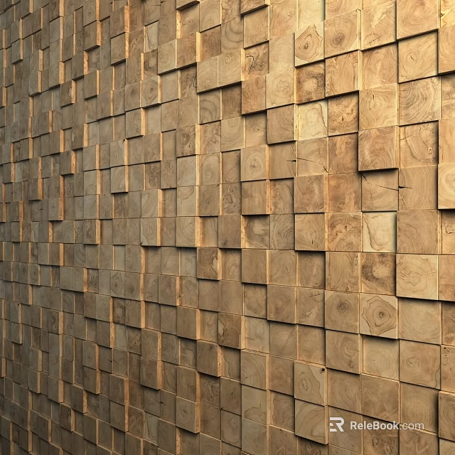 Decorative Wooden Wall Interior Featuring Natural Texture From Arranged Wooden Blocks 3d model 