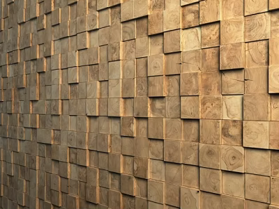 Decorative Wooden Wall Interior Featuring Natural Texture From Arranged Wooden Blocks 3d model
