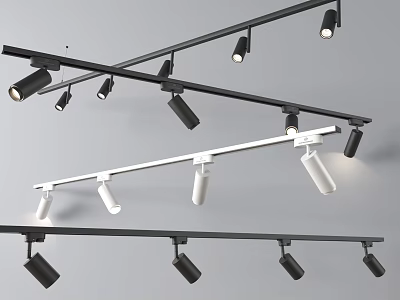 Track Mounted Black and White Downlights and Spotlights for Modern Indoor Home Office Lighting 3d model