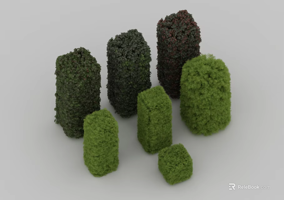 Decorative Bushes In Various Shapes Different Sizes Green Dark Green Dark Red For Garden Landscaping 3d model 