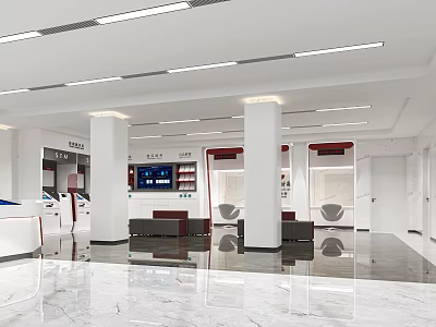 Modern Hotel Lobby Interior Design With Marble Floor Reception Desk And Sofas 3d model