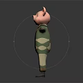 Pig Characters in Camouflage Outfits Standing with Arms Extended on Dark Background with Reflections