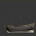Detailed Wooden Sailing Ship Model With Multiple Masts And Decorative Elements