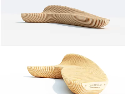 Natural Wooden Outdoor Chair With Curved Wave Design And RESTWOOD Label 3d model