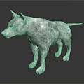 Gray and white spotted dog standing in upright posture on white background