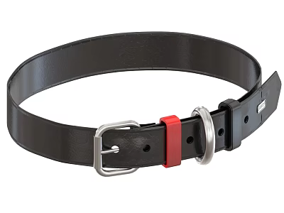Stylish Black Leather Belt With Silver Buckle And Red Accent Design 3d model